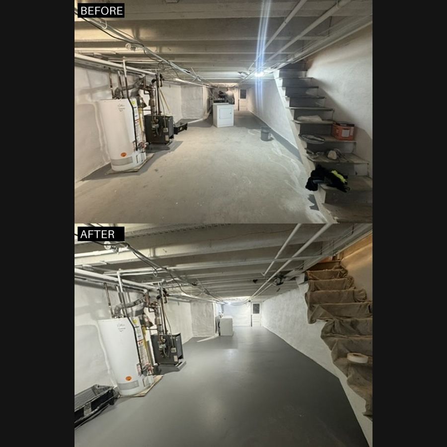 Before and after of basement waterproofing by Dependable Concrete in a Philadelphia home (1)