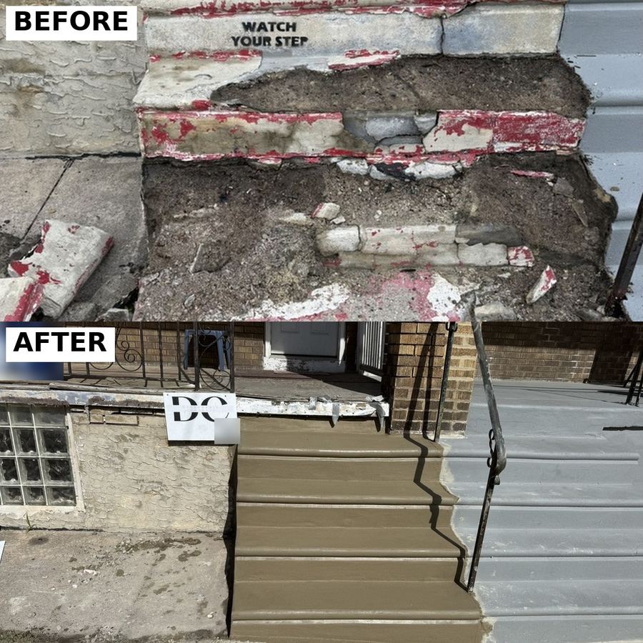 Before and after of concrete steps rebuilt by Dependable Concrete at a Philadelphia home (3)