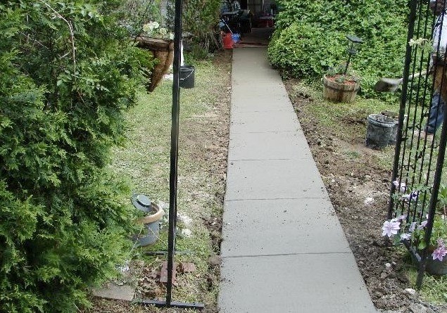 After: new concrete side walkway through a Philadelphia yard